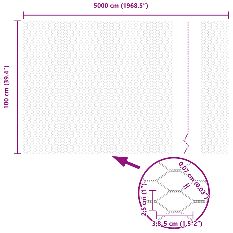 vidaXL Sešstūra žogs Pelēka 1 x 50 m PVC