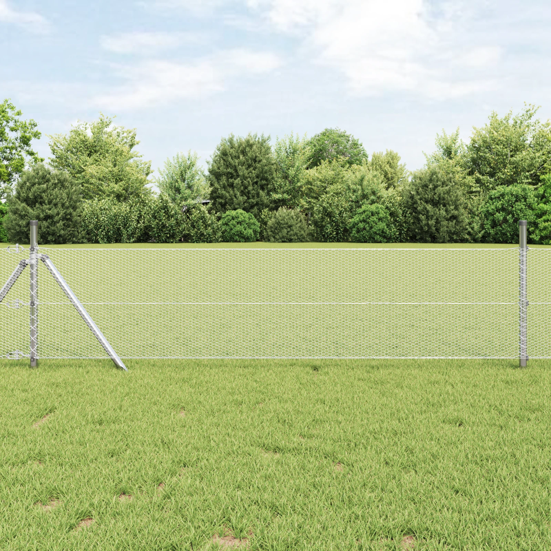 vidaXL Sešstūra žogs Sudraba 0,6 x 25 m Cinkots tērauds