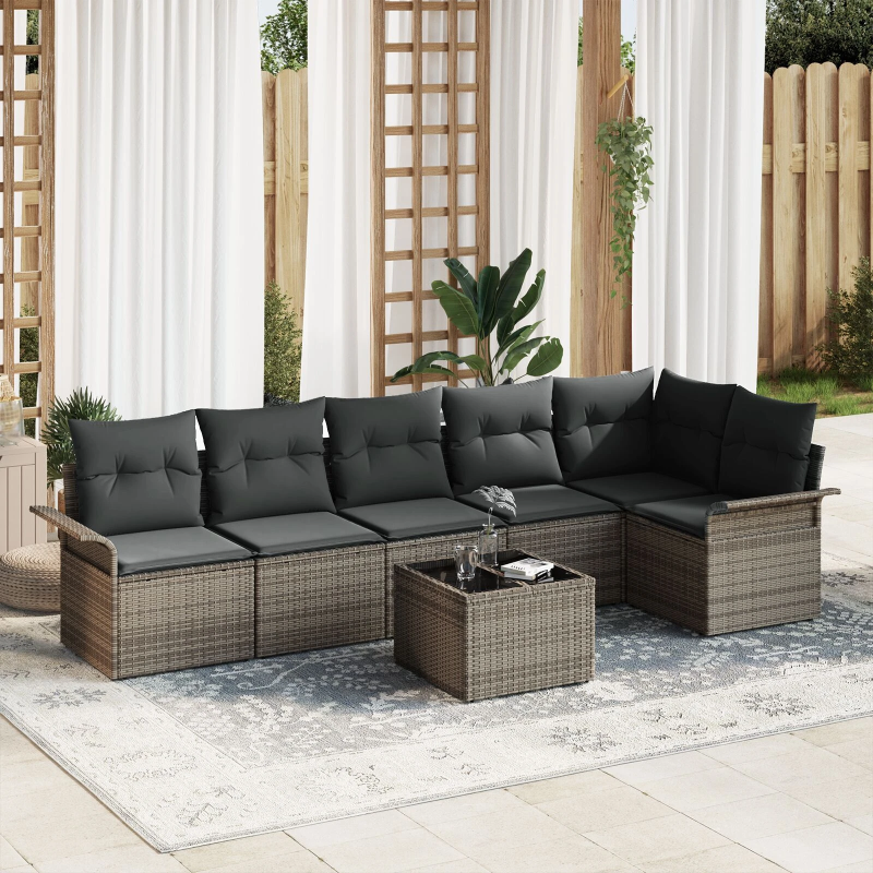 vidaXL Dārza dīvānu komplekts ar spilvenu 7 pcs Pelēka poliratāns