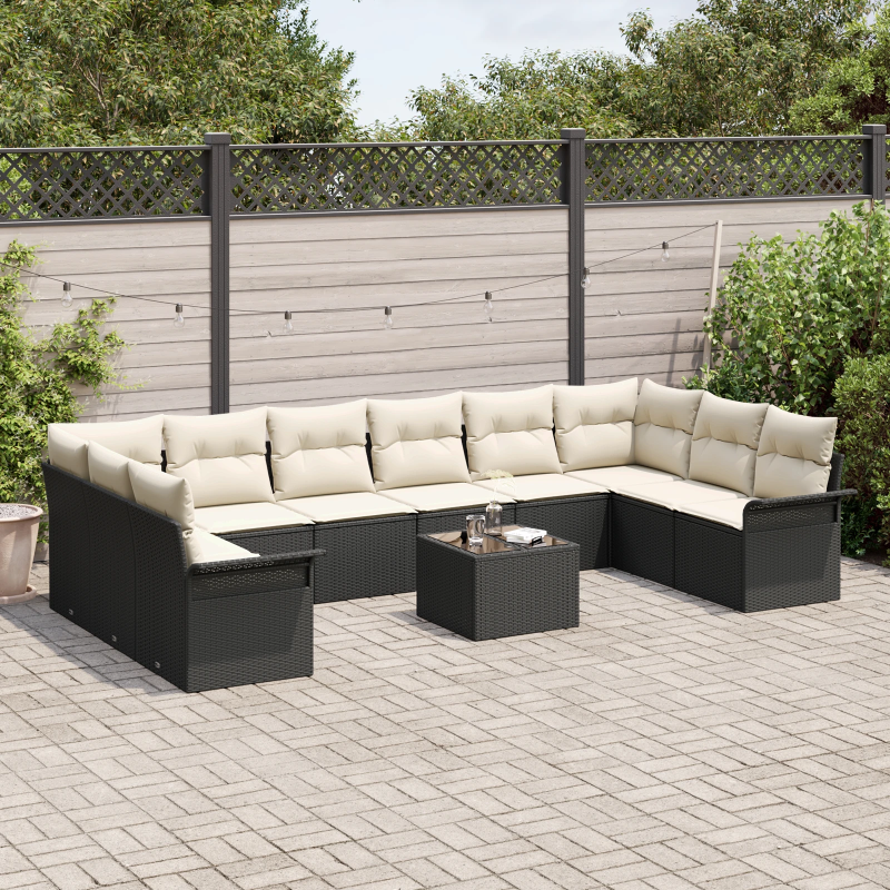 vidaXL Dārza dīvānu komplekts ar spilvenu 11 pcs Melna poliratāns