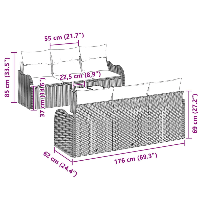 vidaXL Dārza dīvānu komplekts Bēša 55 x 55 x 37 cm poliratāns