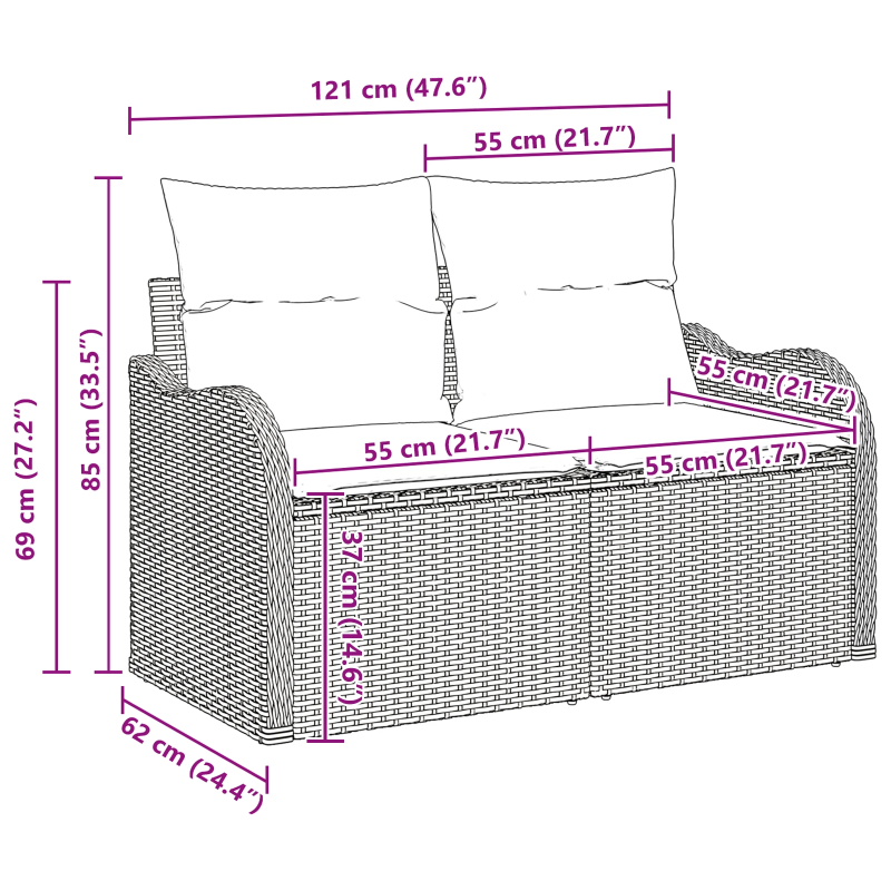 vidaXL Dārza dīvānu komplekts 5 pcs Brūna poliratāns