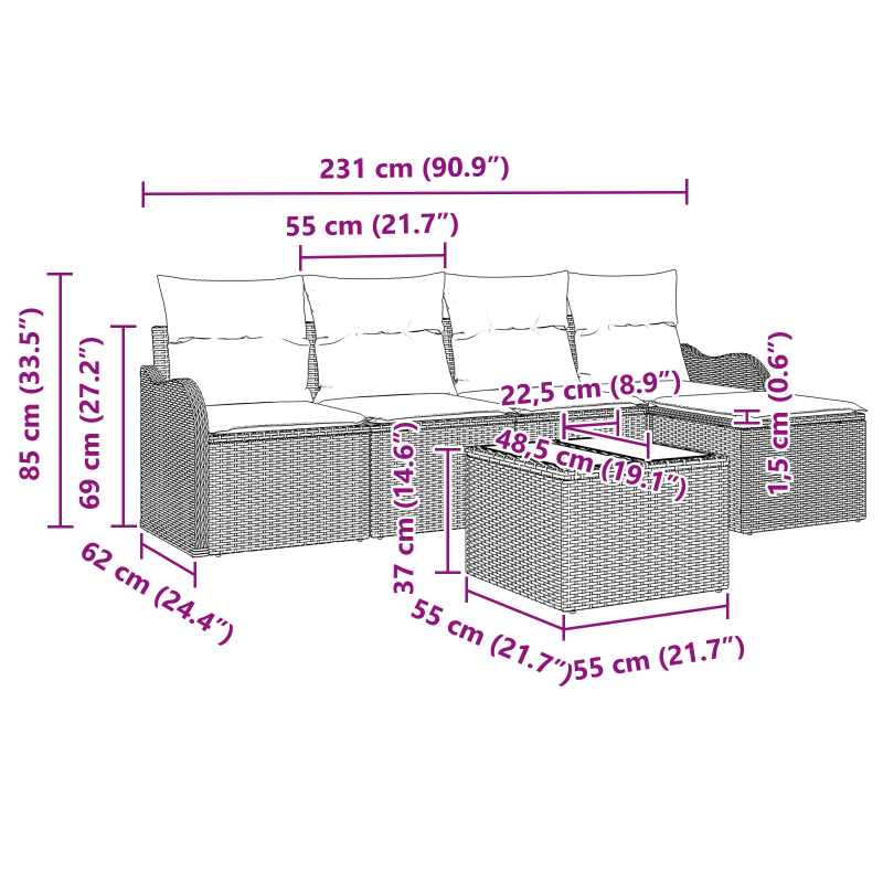 vidaXL Dārza dīvānu komplekts Bēša poliratāns