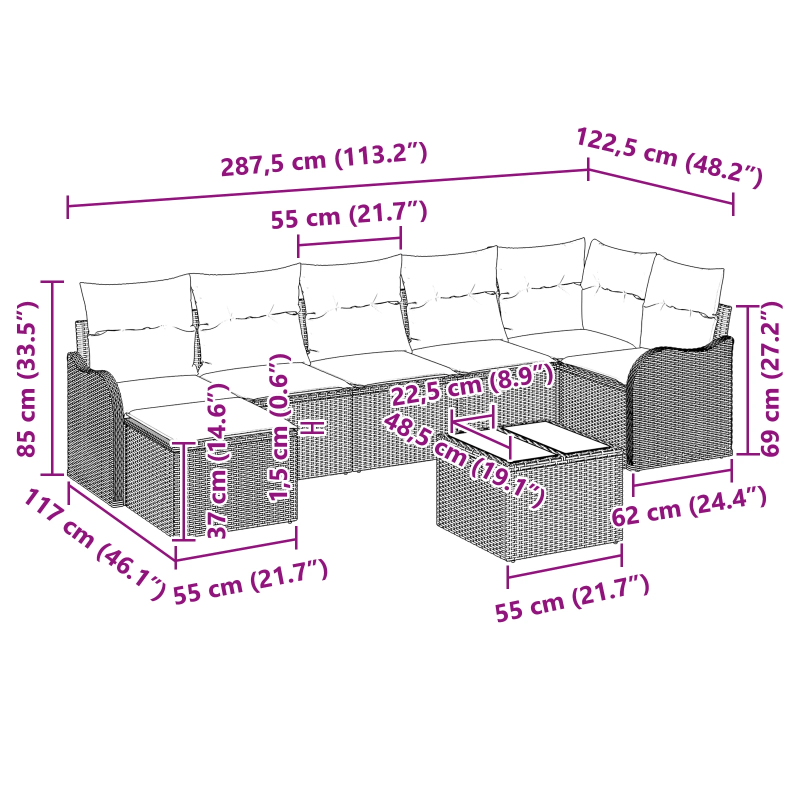 vidaXL Dārza dīvānu komplekts Gaiši pelēks poliratāns