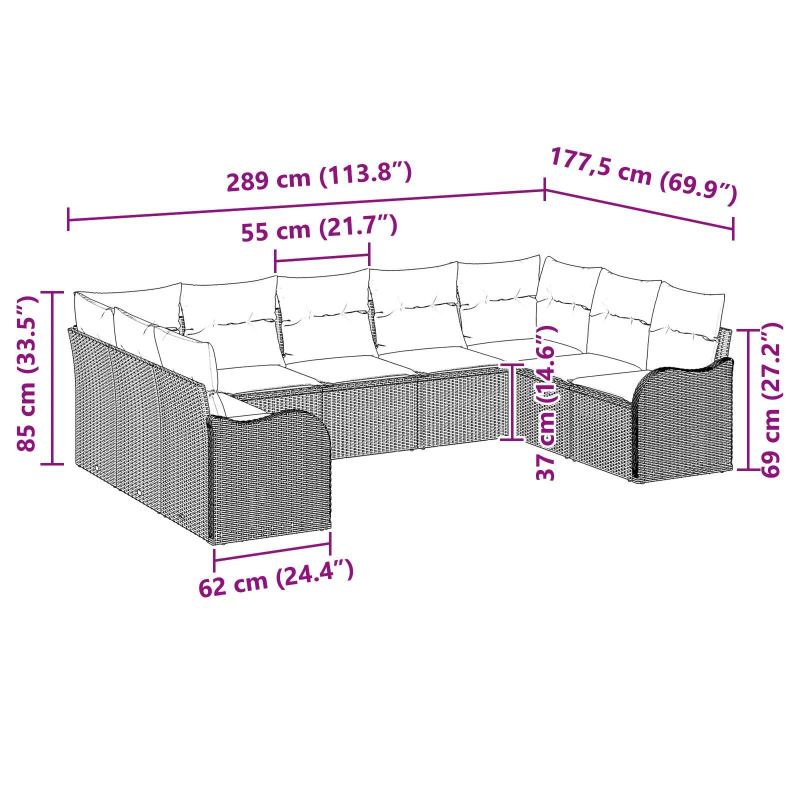 vidaXL Dārza dīvānu komplekts 9 pcs Bēša poliratāns