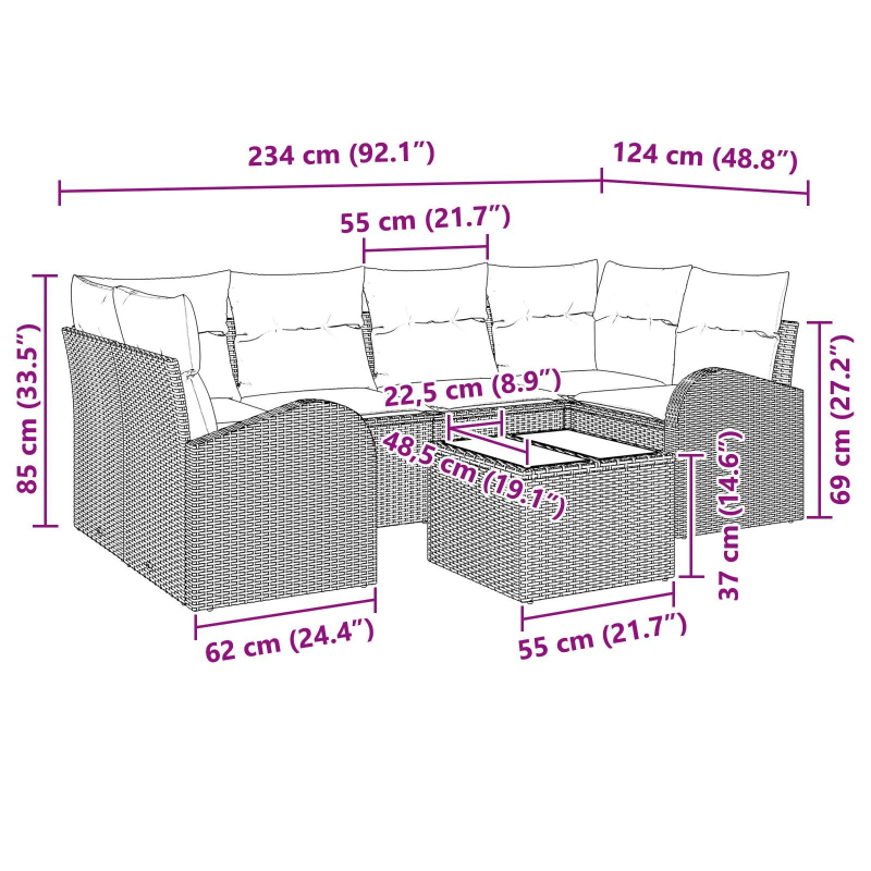 vidaXL Dārza dīvānu komplekts Gaiši pelēka 55 x 55 x 37 cm poliratāns