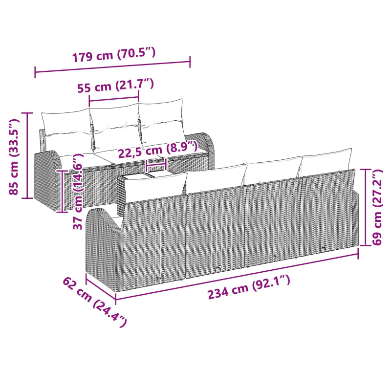 vidaXL Dārza dīvānu komplekts Melna 55 x 55 x 37 cm poliratāns