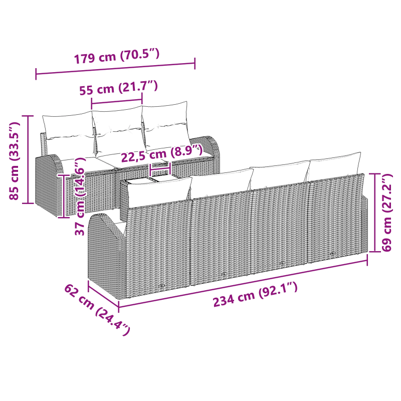 vidaXL Dārza dīvānu komplekts Gaiši pelēks 55 x 55 x 37 cm poliratāns