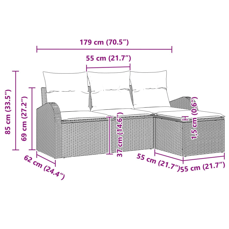 vidaXL Dārza dīvānu komplekts Pelēka poliratāns