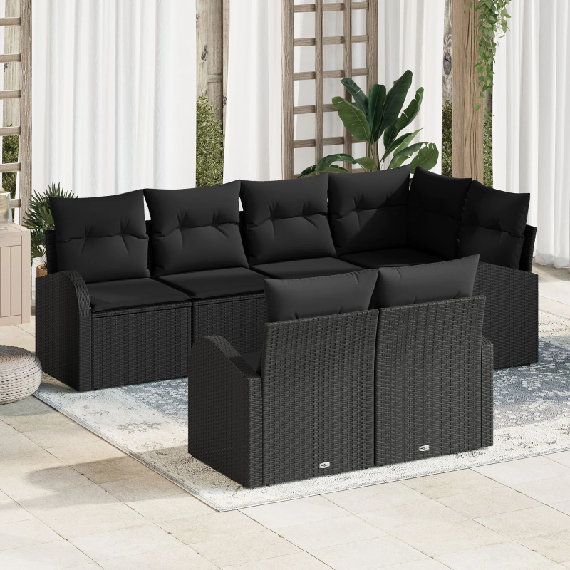 vidaXL Dārza dīvānu komplekts Melna poliratāns