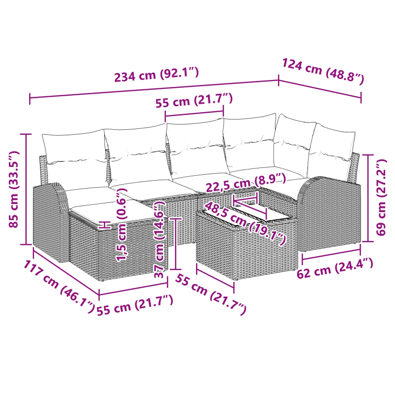vidaXL Dārza dīvānu komplekts 7 pcs Bēša poliratāns