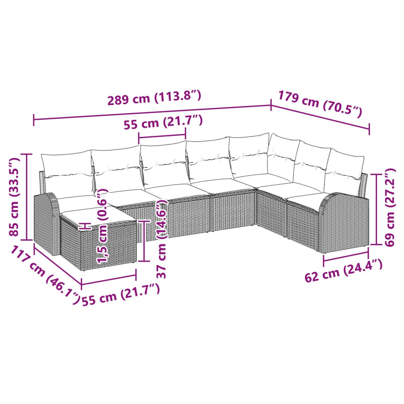 vidaXL Dārza dīvānu komplekts 8 pcs Melna Poliūtu rotangpalma
