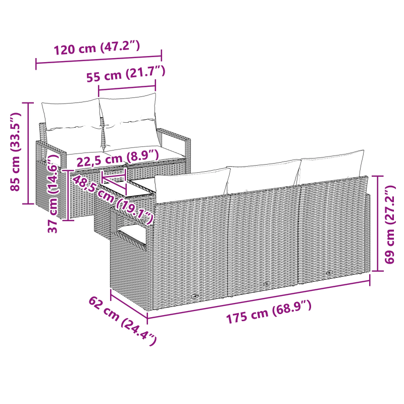 vidaXL Dīvānu komplekts 6 pcs Melna poliratāns