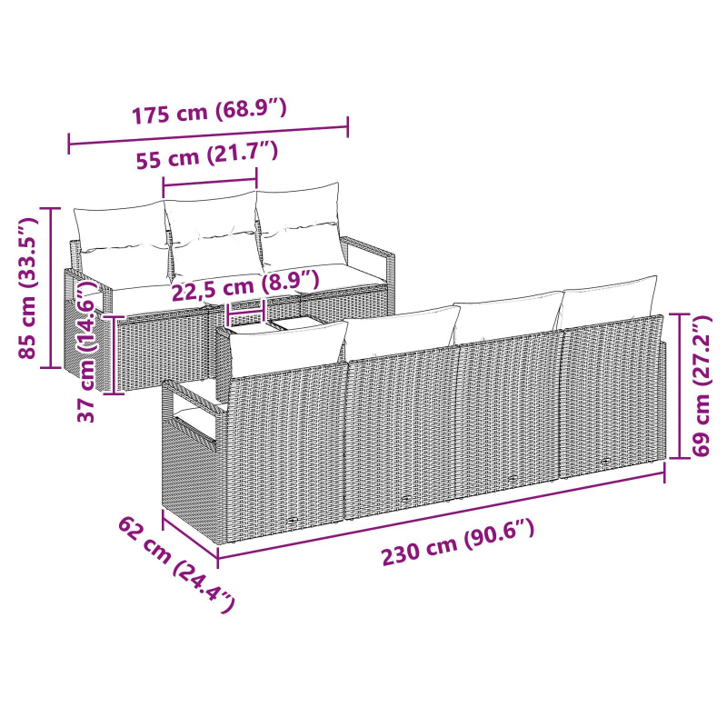 vidaXL Dīvānu komplekts 8 pcs Melns un Krēmkrāsa poliratāns