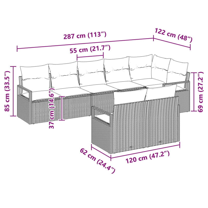 vidaXL Dīvānu komplekts 8 pcs Bēša poliratāns