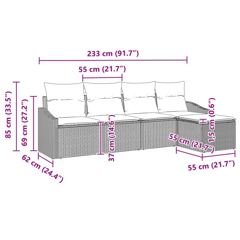 vidaXL Dīvānu komplekts ar spilvenu 5 pcs Gaiši pelēka poliratāns