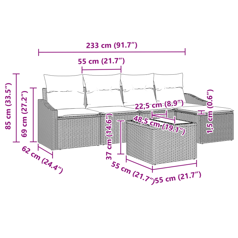 vidaXL Dīvānu komplekts ar spilvenu 6 pcs Bēša poliratāns