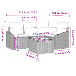 vidaXL Dīvānu komplekts ar spilvenu 5 pcs Melna poliratāns
