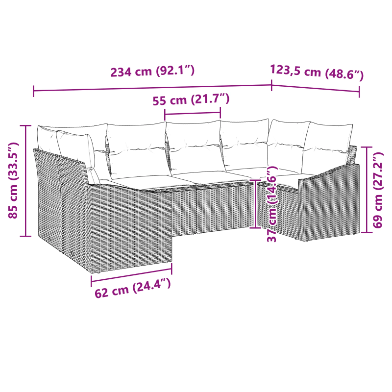 vidaXL Dīvānu komplekts ar spilvenu 6 pcs Melna poliratāns