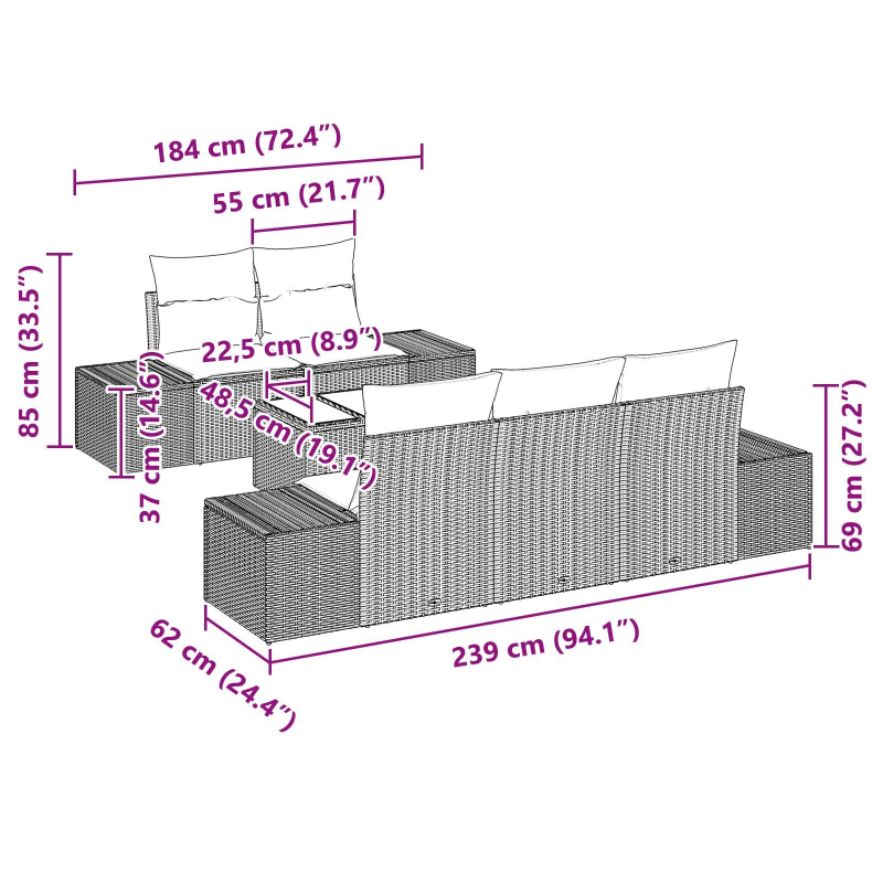 vidaXL Dārza dīvānu komplekts ar spilvenu 6 pcs Bēša poliratāns