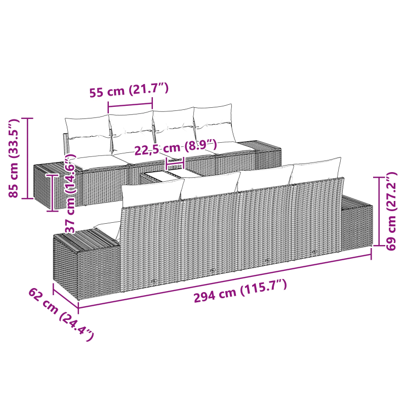 vidaXL Dārza dīvānu komplekts 7 pcs Brūna un krēmkrāsas poliratāns