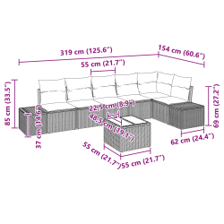 vidaXL Dārza dīvānu komplekts ar spilvenu 7 pcs Melna poliratāns
