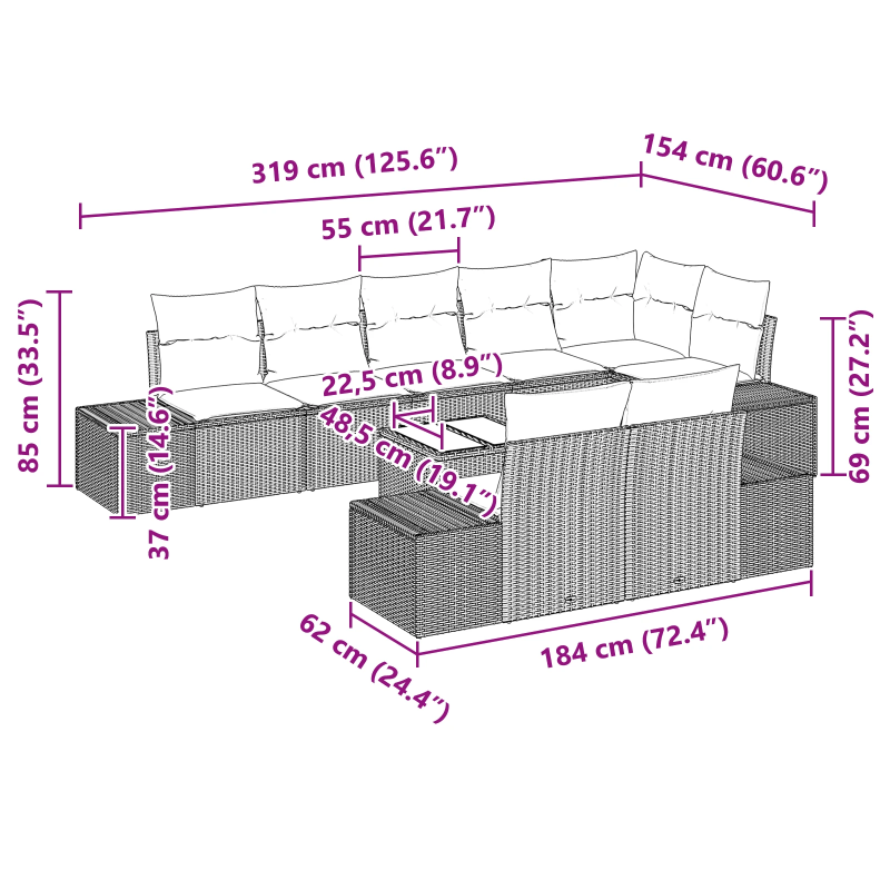 vidaXL Dārza dīvānu komplekts 9 pcs Brūns un Krēma poliratāns