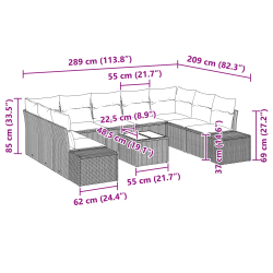 vidaXL Dārza dīvānu komplekts ar spilvenu 10 pcs Bēša poliratāns