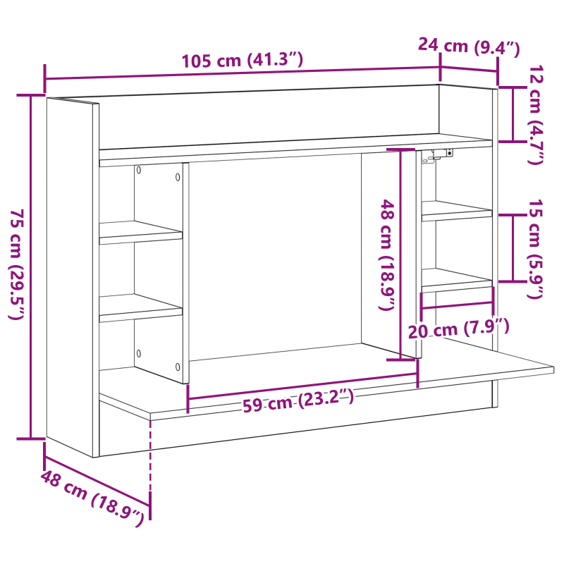 vidaXL Pie sienas stiprināms rakstāmgalds ar plauktu amatnieku ozola