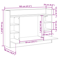 vidaXL Pie sienas stiprināms rakstāmgalds Melns ozols 105 x 48 x 75 cm