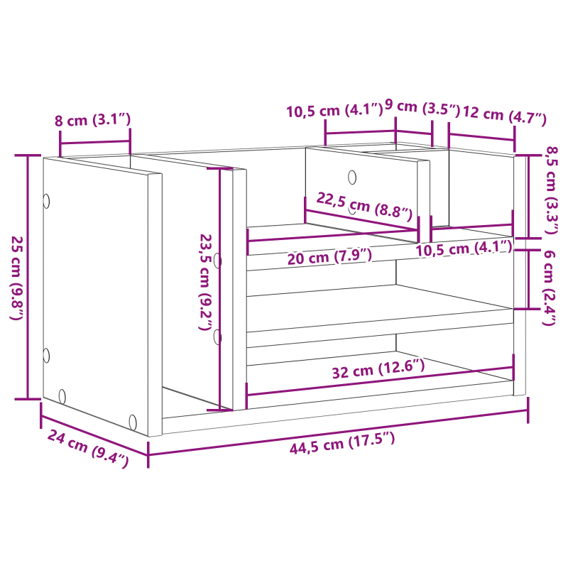 vidaXL Galda organizators Vecs koks 44,5 x 24 x 25 cm