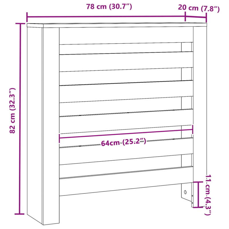 vidaXL Radiatora Vāks Melns ozolkoks 78 x 20 x 82 cm Inženierijas koks
