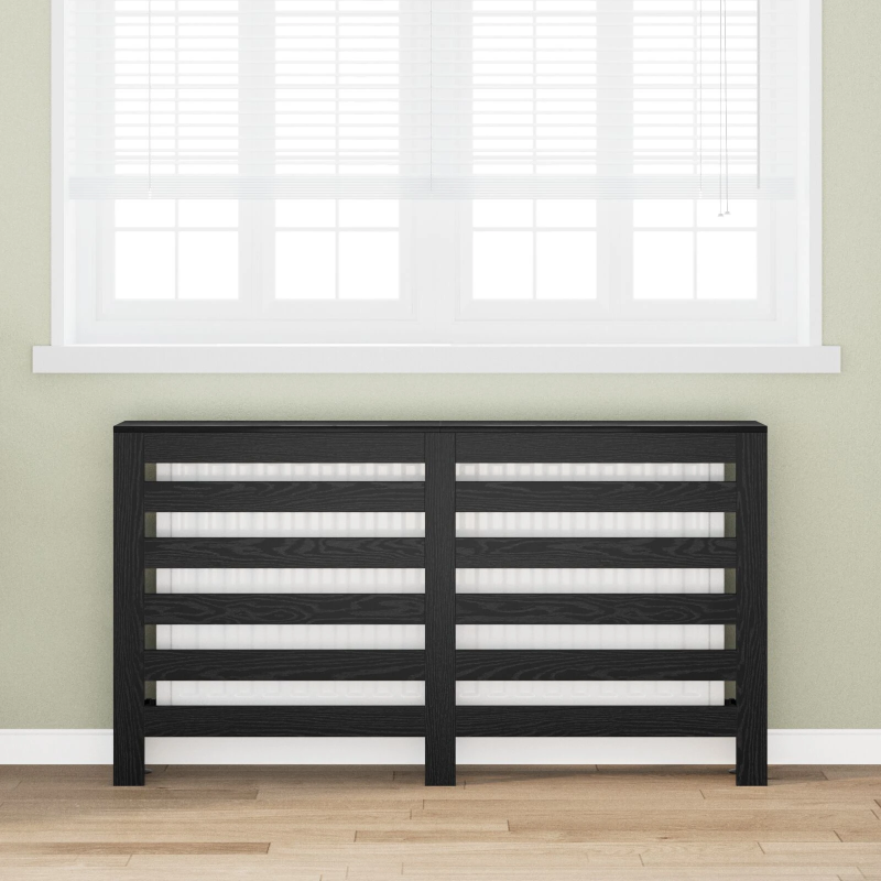 vidaXL Radiatora Vāks Melns ozolkoks 149 x 20 x 82 cm