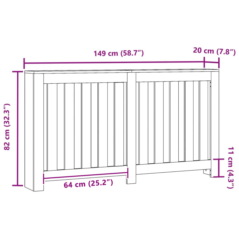 vidaXL Radiatora Vāks Melns ozolkoks 149 x 20 x 82 cm