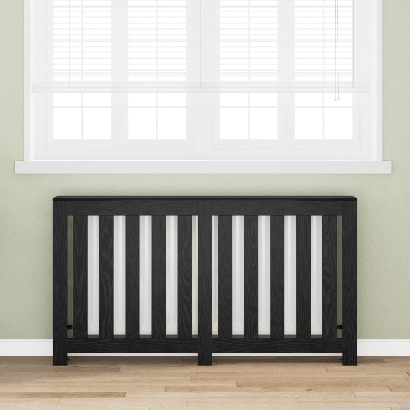 vidaXL Radiatora Vāks Melns ozolkoks 149 x 20 x 82 cm