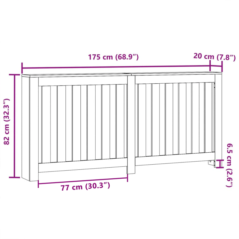 vidaXL Radiatora Vāks Melns ozolkoks 175 x 20 x 82 cm