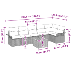 vidaXL Dārza dīvānu komplekts 7 pcs Melna Poliūtu rotangpalma