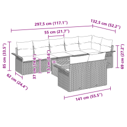 vidaXL Dārza dīvānu komplekts ar spilvenu 9 pcs Bēša poliratāns