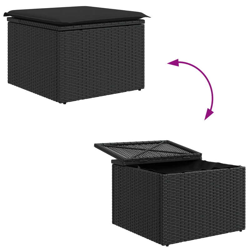 vidaXL Dārza dīvānu komplekts ar spilvenu 8 pcs Melna poliratāns