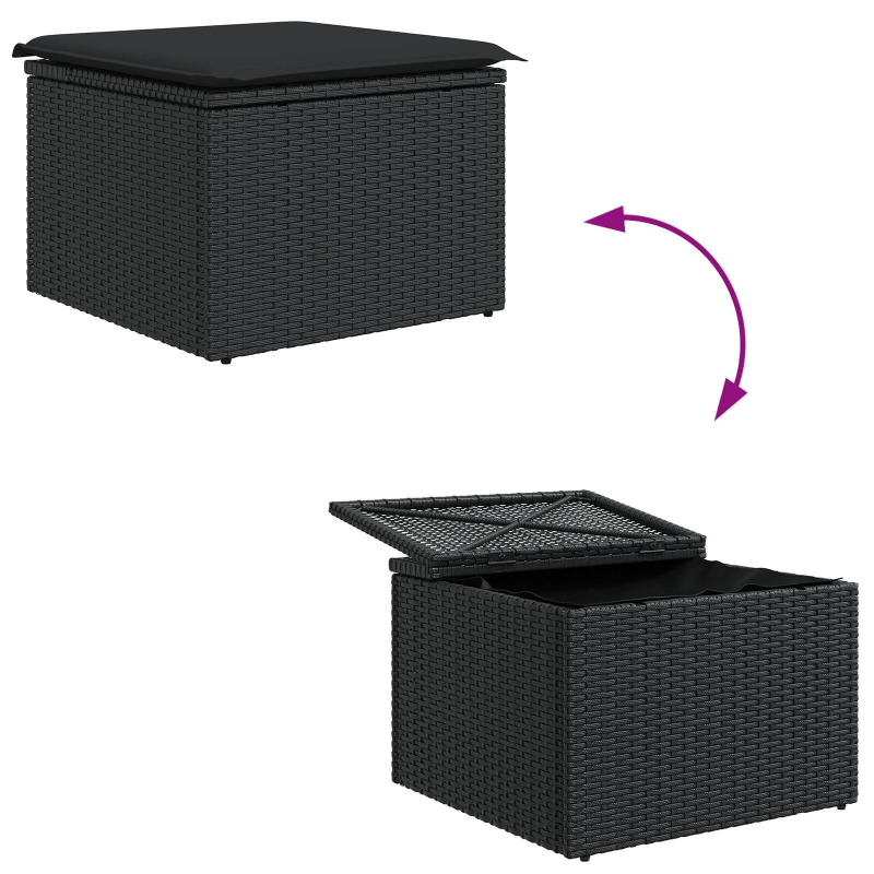 vidaXL Dārza dīvānu komplekts ar spilvenu 8 pcs Melna poliratāns