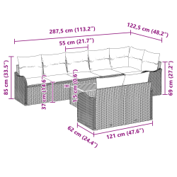 vidaXL Dārza dīvānu komplekts ar spilvenu 9 pcs Pelēka poliratāns