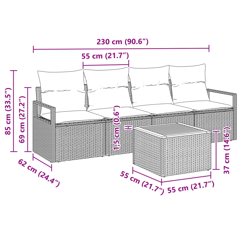 vidaXL Dārza dīvānu komplekts ar spilvenu 5 pcs Pelēka poliratāns