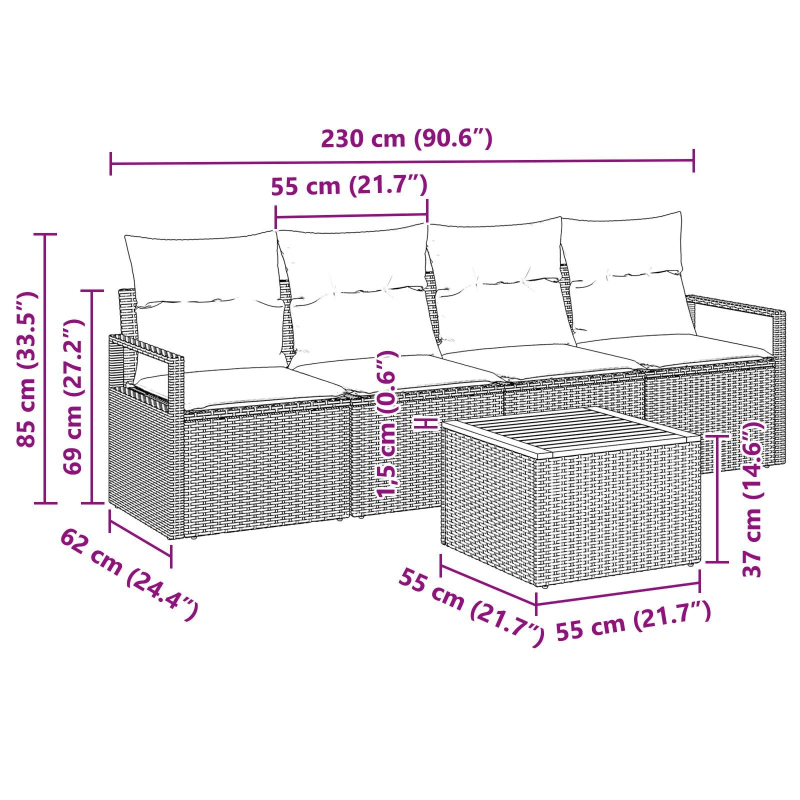 vidaXL Dārza dīvānu komplekts ar spilvenu 5 pcs Bēša poliratāns