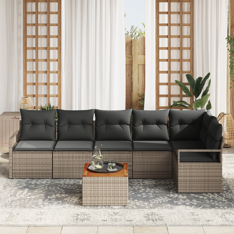 vidaXL Dārza dīvānu komplekts ar spilvenu 7 pcs Pelēka poliratāns