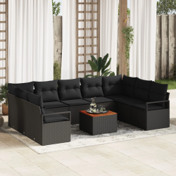 vidaXL Dārza dīvānu komplekts 10 pcs Melna Poliūtu rotangpalma