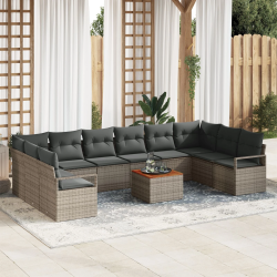 vidaXL Dārza dīvānu komplekts ar spilvenu 11 pcs Pelēka poliratāns