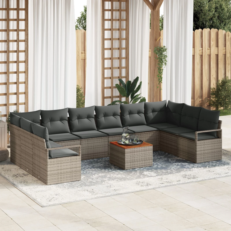 vidaXL Dārza dīvānu komplekts ar spilvenu 11 pcs Pelēka poliratāns