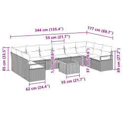 vidaXL Dārza dīvānu komplekts ar spilvenu 11 pcs Bēša poliratāns