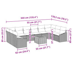 vidaXL Dārza dīvānu komplekts ar spilvenu 11 pcs Melna poliratāns