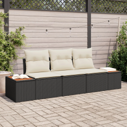 vidaXL Dārza dīvānu komplekts ar spilvenu 3 pcs Melna poliratāns